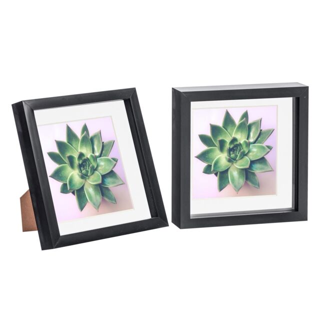 "Nicola Spring 3D Box Photo Frames - 8 x 8"" with 6 x 6"" Mount - Ivory Mount - Pack of 2 in Black" - image 1