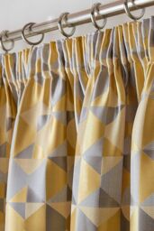 Alan Symonds Skandi Geometric Jacquard Fully Lined Taped Curtains in Yellow - Size: 229 cm width x 183 cm drop - thumbnail 2