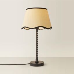 ValueLights Maeve Scallop Black Trim Drum Shade Matte Black Bobbin Table Lamp & LED Bulb - thumbnail 6