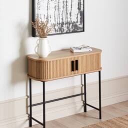 Wyld and Coco Console Table Light Brown with Black Metal Legs 80x30 cm - thumbnail 1