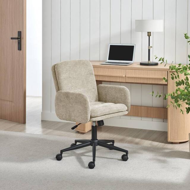 FurnitureboxUK Diora Cream Jumbo Corduroy Swivel Office Chair in Beige - image 1