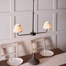 Netlighting Lille Matt Black Pendant Fabric Ikat Shade 16cm 2x B22 - thumbnail 3