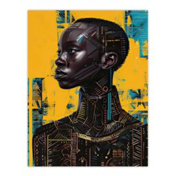 "Artery8 Futuristic Beautiful African Woman Painting Wall Art Print in Mustard - Size: W12"" x H16""" - thumbnail 1