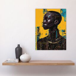 "Artery8 Futuristic Beautiful African Woman Painting Wall Art Print in Mustard - Size: W12"" x H16""" - thumbnail 4