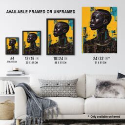 "Artery8 Futuristic Beautiful African Woman Painting Wall Art Print in Mustard - Size: W12"" x H16""" - thumbnail 3