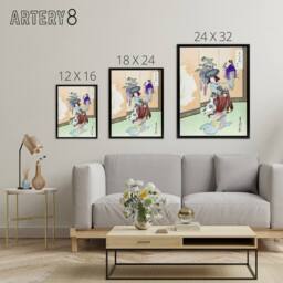 "Artery8 Dancing Woman Japanese Performer Framed Canvas Wall Art Print Gekko - Size: W12"" x H16""" - thumbnail 4