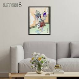 "Artery8 Dancing Woman Japanese Performer Framed Canvas Wall Art Print Gekko - Size: W12"" x H16""" - thumbnail 3