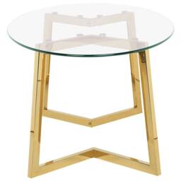 Wyld and Coco Gold-Toned Oval Coffee Table with Tempered Glass Top 120 x 60 cm in Clear - thumbnail 5