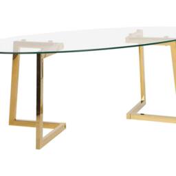 Wyld and Coco Gold-Toned Oval Coffee Table with Tempered Glass Top 120 x 60 cm in Clear - thumbnail 2