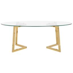 Wyld and Coco Gold-Toned Oval Coffee Table with Tempered Glass Top 120 x 60 cm in Clear - thumbnail 3