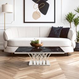 Orsina White Marble & Titan Gold Coffee Table For Living Room, Modern Distinctive Storage Table, Decorative Table in Silver