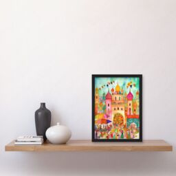 Artery8 Islam Eid Al-Fitr Feast Folk Art Watercolour Painting Artwork Framed Wall Art Print A4 in Black - thumbnail 2