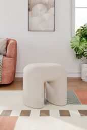 Living and Home Modern Teddy Bear Fur Upholstered Footstool in White - thumbnail 2