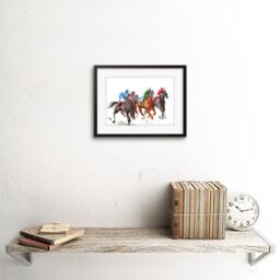 "Artery8 Wall Art Print Racing Horses On White Art Framed 9x7 inch in Black - Size: W7"" x H9""" - thumbnail 2