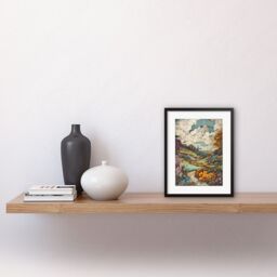 "Artery8 Wall Art Print Meadow River Multicoloured Landscape Artwork Framed 9X7 Inch in Black - Size: W7"" x H9""" - thumbnail 2