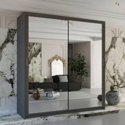 Sliding Wardrobes 4U Double Mirror Sliding Wardrobe With LED Light W203cm x H217cm x D62cm in Grey