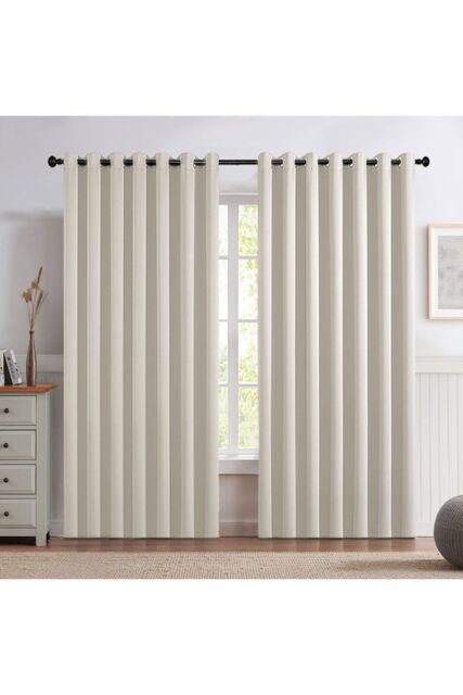 Living and Home 2 Panels Beige Blackout Curtains Polyester Drop Eyelet Curtains for Bedroom and Living Room, 229cm W x 229cm H - image 1