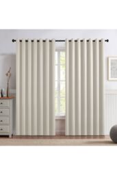 Living and Home 2 Panels Beige Blackout Curtains Polyester Drop Eyelet Curtains for Bedroom and Living Room, 229cm W x 229cm H - thumbnail 1