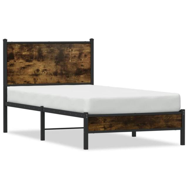 Berkfield Home Metal Bed Frame without Mattress Smoked Oak 75x190 cm Small Single in Brown - image 1