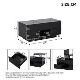 BTM Lift Top Coffee Table LED Drawers High Gloss Sofa Side Table in Black - thumbnail 6