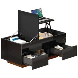BTM Lift Top Coffee Table LED Drawers High Gloss Sofa Side Table in Black - thumbnail 9