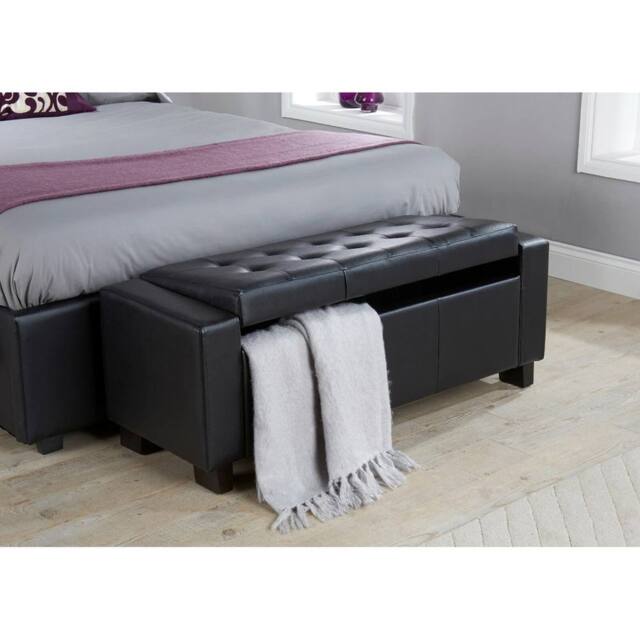 FORGEVIO Bench Seat Box Luxurious soft Black Faux Leather storage Bedding - image 1