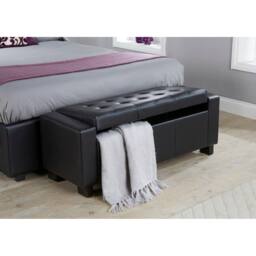 FORGEVIO Bench Seat Box Luxurious soft Black Faux Leather storage Bedding