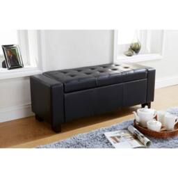 FORGEVIO Bench Seat Box Luxurious soft Black Faux Leather storage Bedding - thumbnail 2