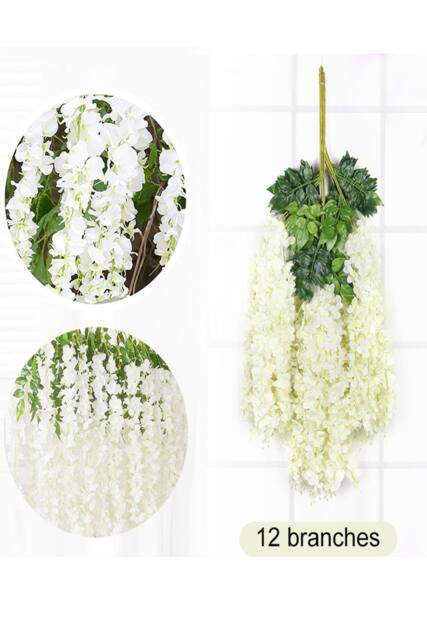 ExtraStar 12 Stems Fake Wisteria Vine Garland for Wedding & Party Decoration in White - image 1