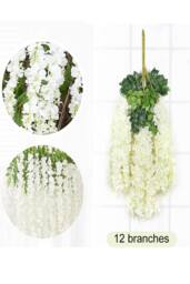 ExtraStar 12 Stems Fake Wisteria Vine Garland for Wedding & Party Decoration in White - thumbnail 1