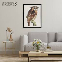 "Artery8 Eagle Owl Perched on a Branch Framed Canvas Wall Art Print van Hoytema in Brown - Size: W12"" x H16""" - thumbnail 3