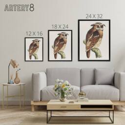 "Artery8 Eagle Owl Perched on a Branch Framed Canvas Wall Art Print van Hoytema in Brown - Size: W12"" x H16""" - thumbnail 4