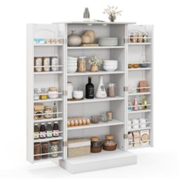 Gymax kitchen Pantry Cabinet Food Cabinet With Adjustable Shelves & 2 Doors in White