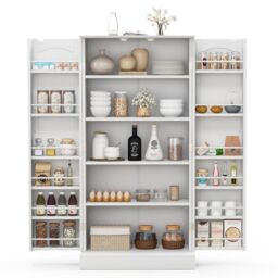 Gymax kitchen Pantry Cabinet Food Cabinet With Adjustable Shelves & 2 Doors in White - thumbnail 3