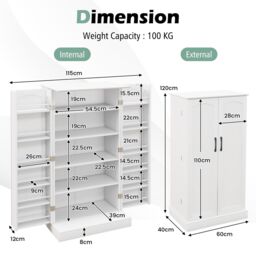 Gymax kitchen Pantry Cabinet Food Cabinet With Adjustable Shelves & 2 Doors in White - thumbnail 2