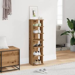 Berkfield Home Shoe Cabinet Artisan Oak 28x27x102 cm Engineered Wood in Brown - Size: 28 x 27 x 102 cm - thumbnail 3