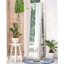 Costway 3-in-1 Rotating Mirrored Jewelry Armoire Freestanding Lockable Large Capacity Jewelry Organizer w/ Makeup Mirror in White - thumbnail 3