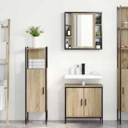 Berkfield Home Modern 3 Piece Bathroom Furniture Set Sonoma Oak Engineered Wood in Beige - thumbnail 4