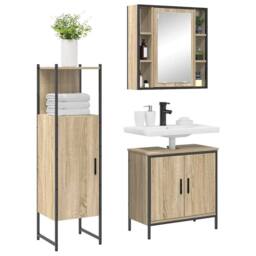 Berkfield Home Modern 3 Piece Bathroom Furniture Set Sonoma Oak Engineered Wood in Beige - thumbnail 1