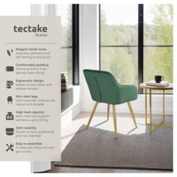tectake Accent Chair Marilyn Per Piece - Dark Green/Gold in Dark Green - Size: 1 Pack - thumbnail 2