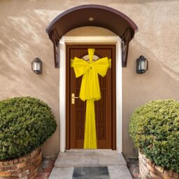 Shatchi Christmas Door Bow - 9m Giant Bow Door Cover - Front Door Decorations for Xmas Wedding, Baby Shower Outside Home Decor in Gold - thumbnail 5
