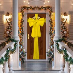 Shatchi Christmas Door Bow - 9m Giant Bow Door Cover - Front Door Decorations for Xmas Wedding, Baby Shower Outside Home Decor in Gold