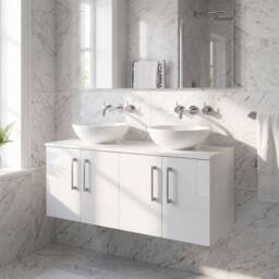 Balterley Level 1200mm Wall Hung 4 Door Vanity Unit with Worktop - Gloss White - thumbnail 6