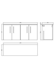 Balterley Level 1200mm Wall Hung 4 Door Vanity Unit with Worktop - Gloss White - thumbnail 4