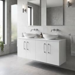 Balterley Level 1200mm Wall Hung 4 Door Vanity Unit with Worktop - Gloss White - thumbnail 3