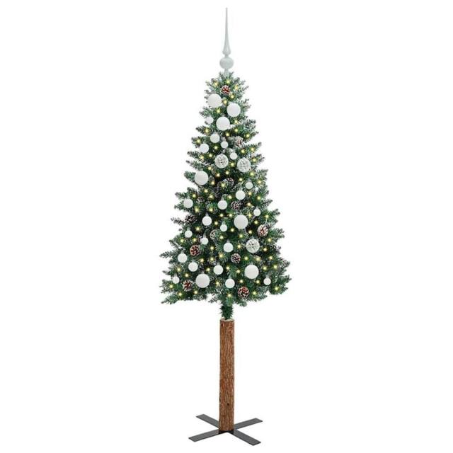Berkfield Home Elegant Slim Christmas Tree with 150 LEDs Green & White 150 cm - image 1