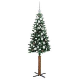 Berkfield Home Elegant Slim Christmas Tree with 150 LEDs Green & White 150 cm - thumbnail 4