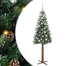 Berkfield Home Elegant Slim Christmas Tree with 150 LEDs Green & White 150 cm - thumbnail 3
