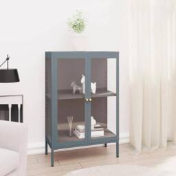 Berkfield Home Sideboard Anthracite 75x35x105 cm Steel & Glass in Dark Grey - Size: 75 x 35 x 105 cm - thumbnail 2