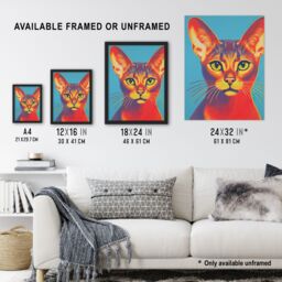Artery8 Wall Art Print Abyssinian Cat Bold Vibrant Rich Red & Gold On Blue Screen Risograph Artwork Spot Block Colour Retro Riso Interior Design - thumbnail 3